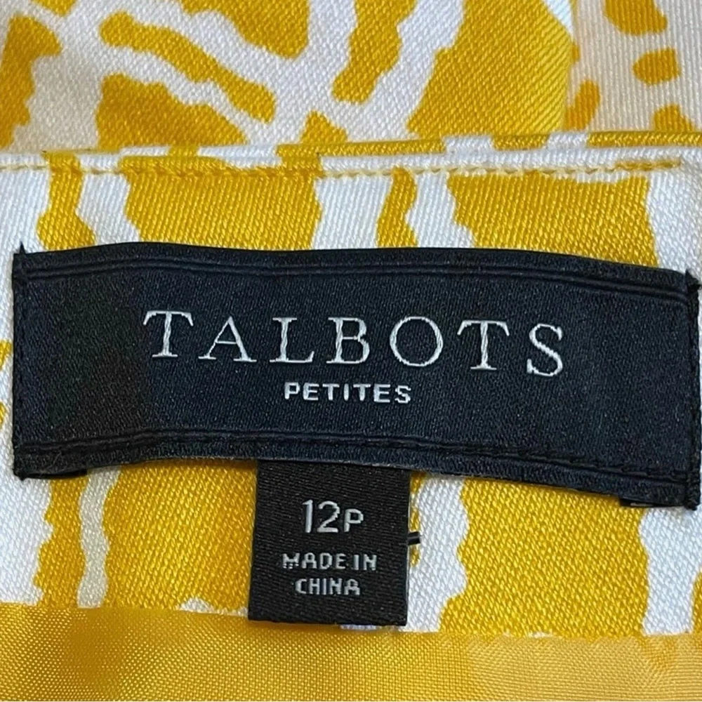 Talbots Petites Yellow White Plaid Pencil Skirt Size 12P Cotton Lined